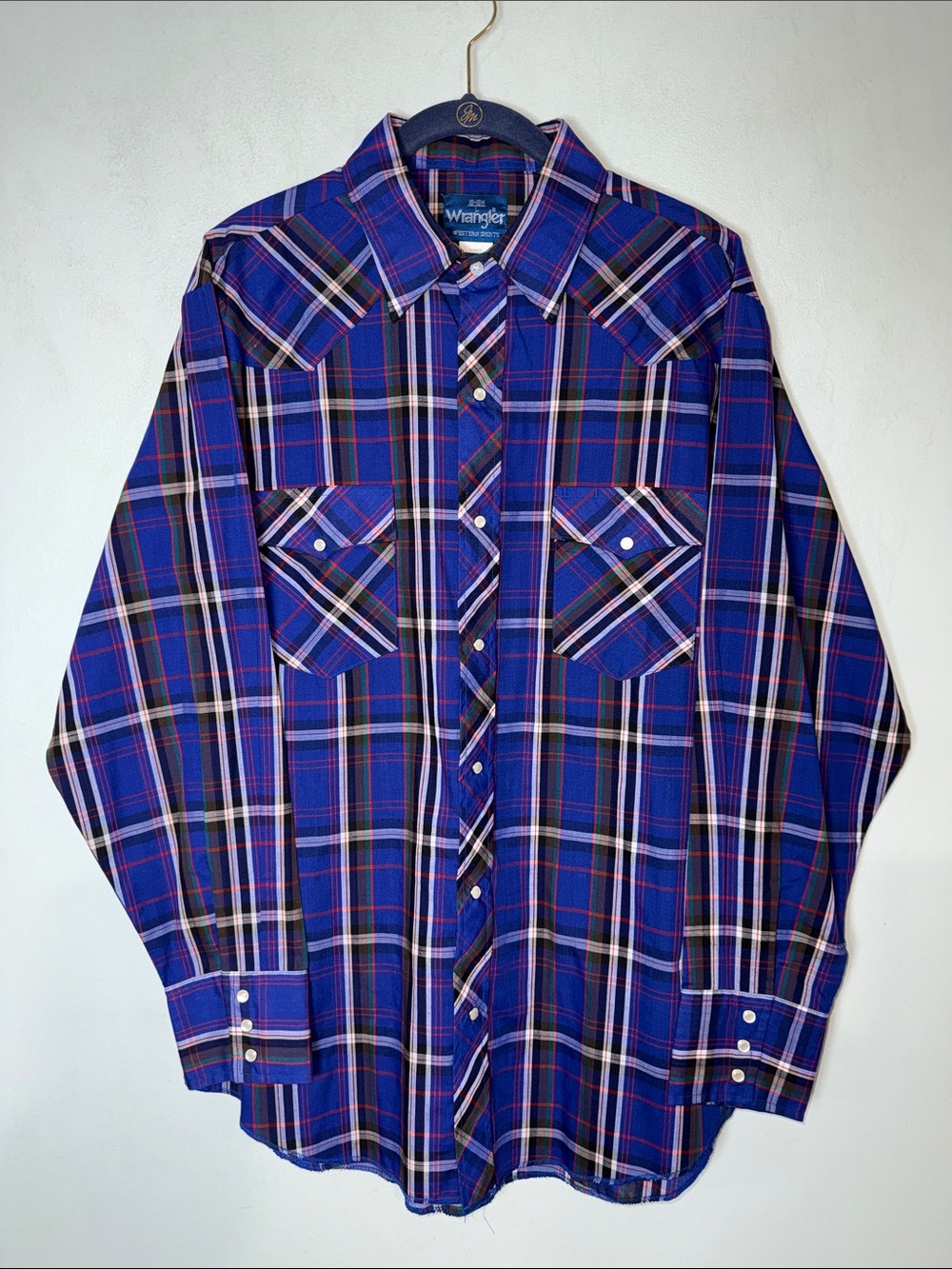 Vintage Wrangler Plaid Western Wear Button Down Long Sleeve Pearl Snap Shirt L